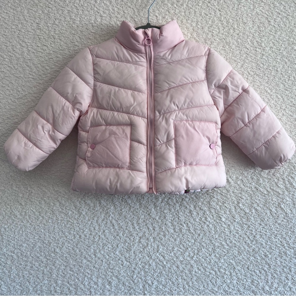 Zara Kids Baby Pink Water Repellant Puffer Coat Hidden Hood Size 9-12 Months